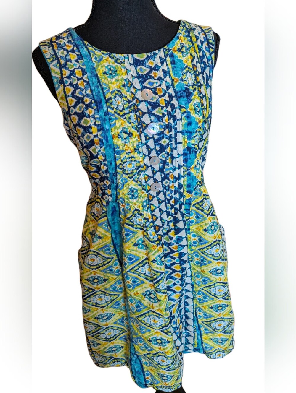 Vintage Batik Print Sleeveless Dress, Rabbit Rabbit Rabbit
